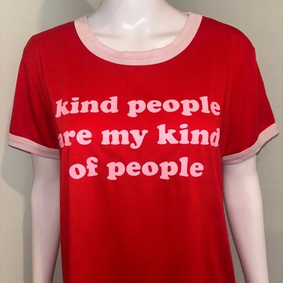 LulaRoe Red & Pink Short Sleeve “Kind People” Slogan T-Shirt - L - Picture 2 of 6